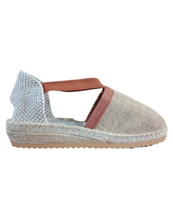 coloris lin naturel : espadrille a petit talon artisanale avec maintien élastique confort et couture petit point.