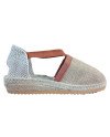coloris lin naturel : espadrille a petit talon artisanale avec maintien élastique confort et couture petit point.