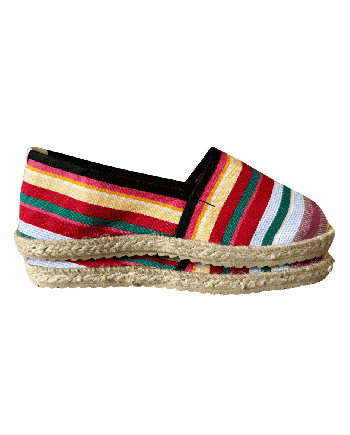 Espadrille catalane Laurentine tissu Jour de Fête à rayures rouges