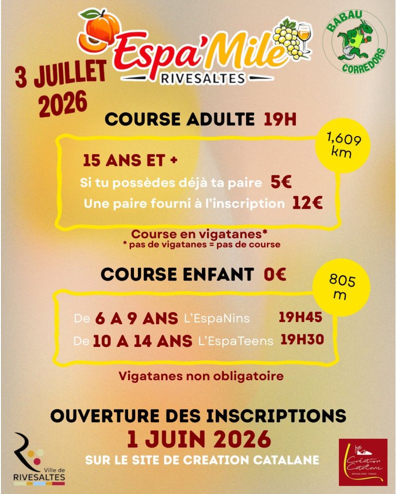 Espa’mile Rivesaltes – Inscription à la course le 03 Juillet 2026