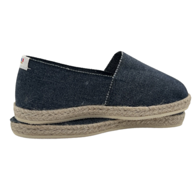 Espadrille Catalane unie Bleu Denim Couture Petit Point et Lavable