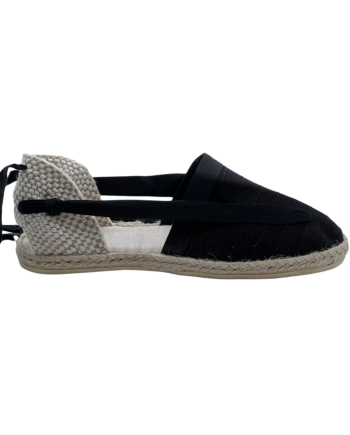 Vigatane noire unisexe, espadrille catalane  a lacet couture petit point, semelle doublée coton confort.