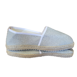 Espadrille femme pailletée argent, montage couture petit point et confort coton.