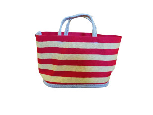 Petit sac artisanal catalan rouge et jaune avec fond en semelle espadrille jute