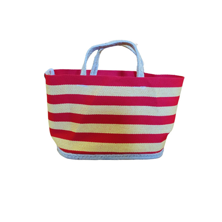 Petit sac artisanal catalan rouge et jaune avec fond en semelle espadrille jute